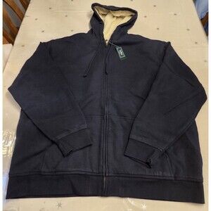 LL Bean Katahdin Iron Works Hooded Sweatshirt 2XLT Navy/Cream Fleece Lined NWT